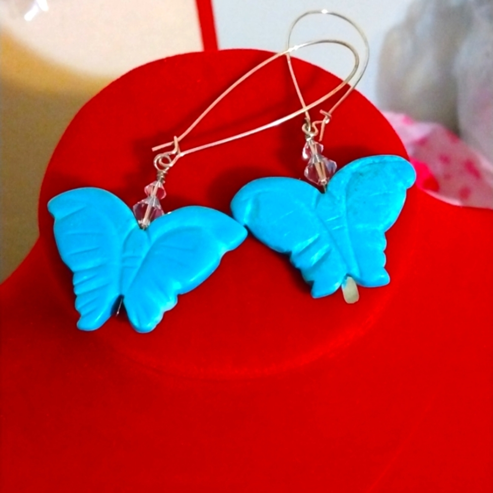 HAND CRAFTED Butterfly crystal earrings - Picture 1 of 1